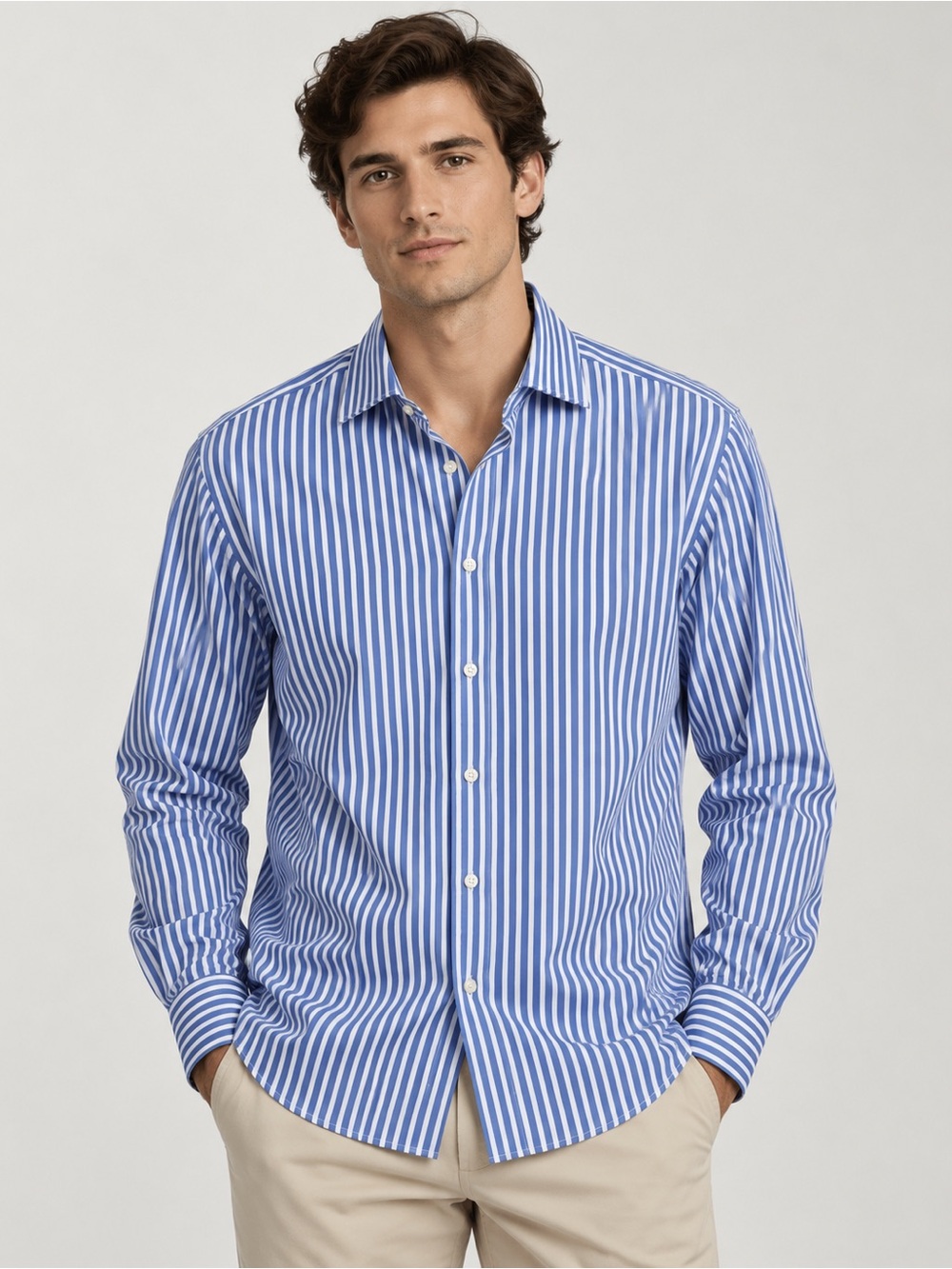 Classic Blue & White Stripe Casual Button-Down Shirt